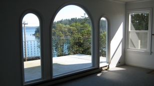 Living room looking out to deck