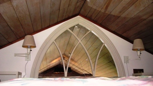 Looking in sleeping loft from stairs